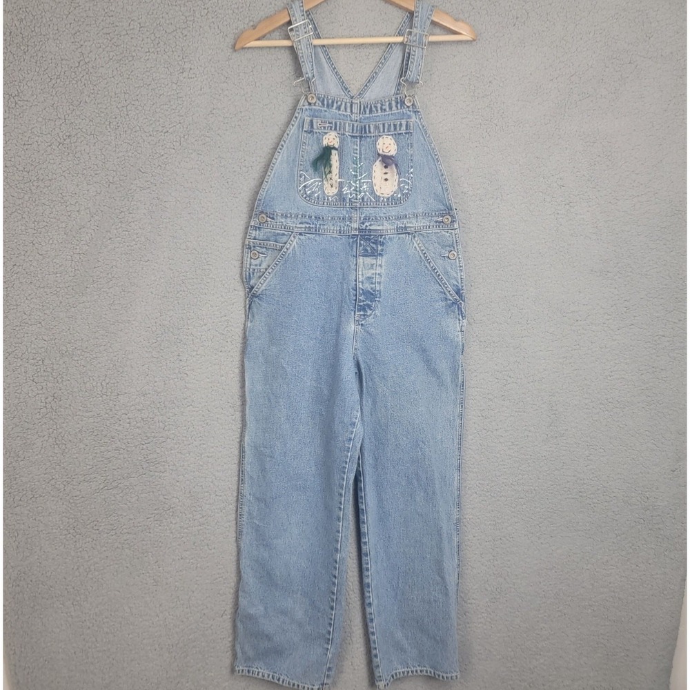 Gap Kids Girls Medium Wash Denim Bib Overalls Size XXL (14-16) Loose Embroidered